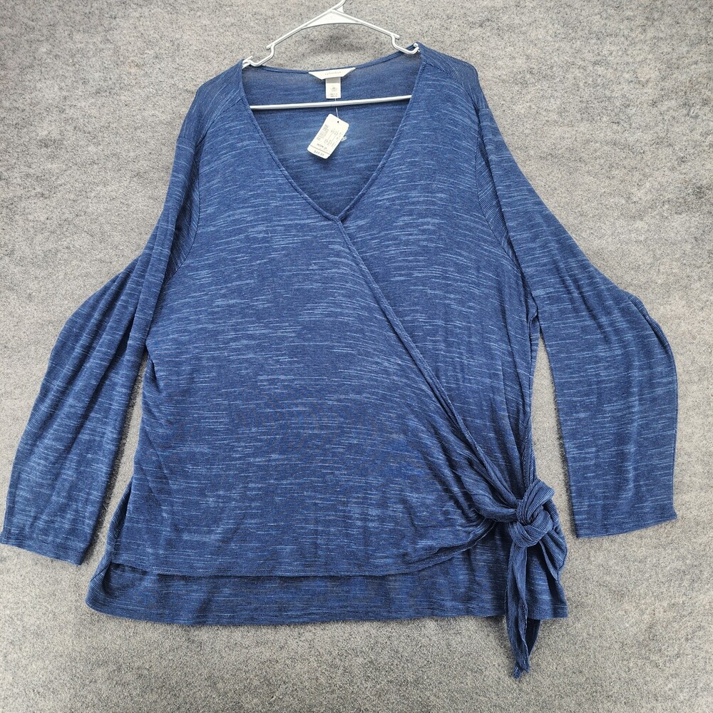 CJ Banks Shirt Womens 2X 20/22W V Neck Long Sleeve Blue